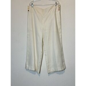 Lauren‎ Ralph Lauren Linen Pants Trousers Wide Leg 14 Lined White Nautical